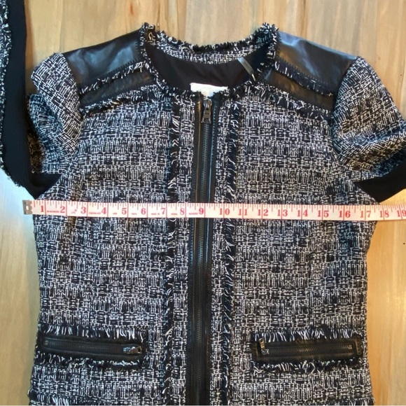 REBECCA TAYLOR Sz 4 Black/White Tweed Zip Lined Jacket Lamb Leather Accents - Picture 8 of 16